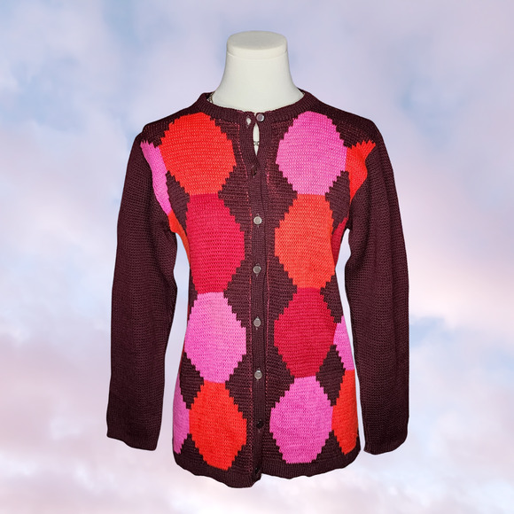 Jack Winter Sweaters - 50s Vintage Jack Winter Wool Argyle Cardigan Sweater Retro Preppy Grandma Sz 36